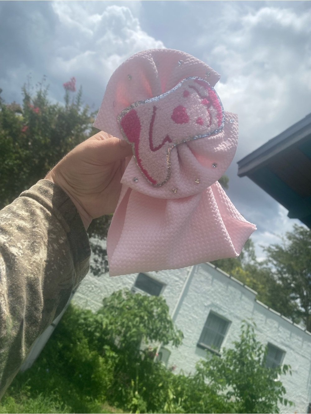 Pink Girl's head wrap with Glitter Heart Patch